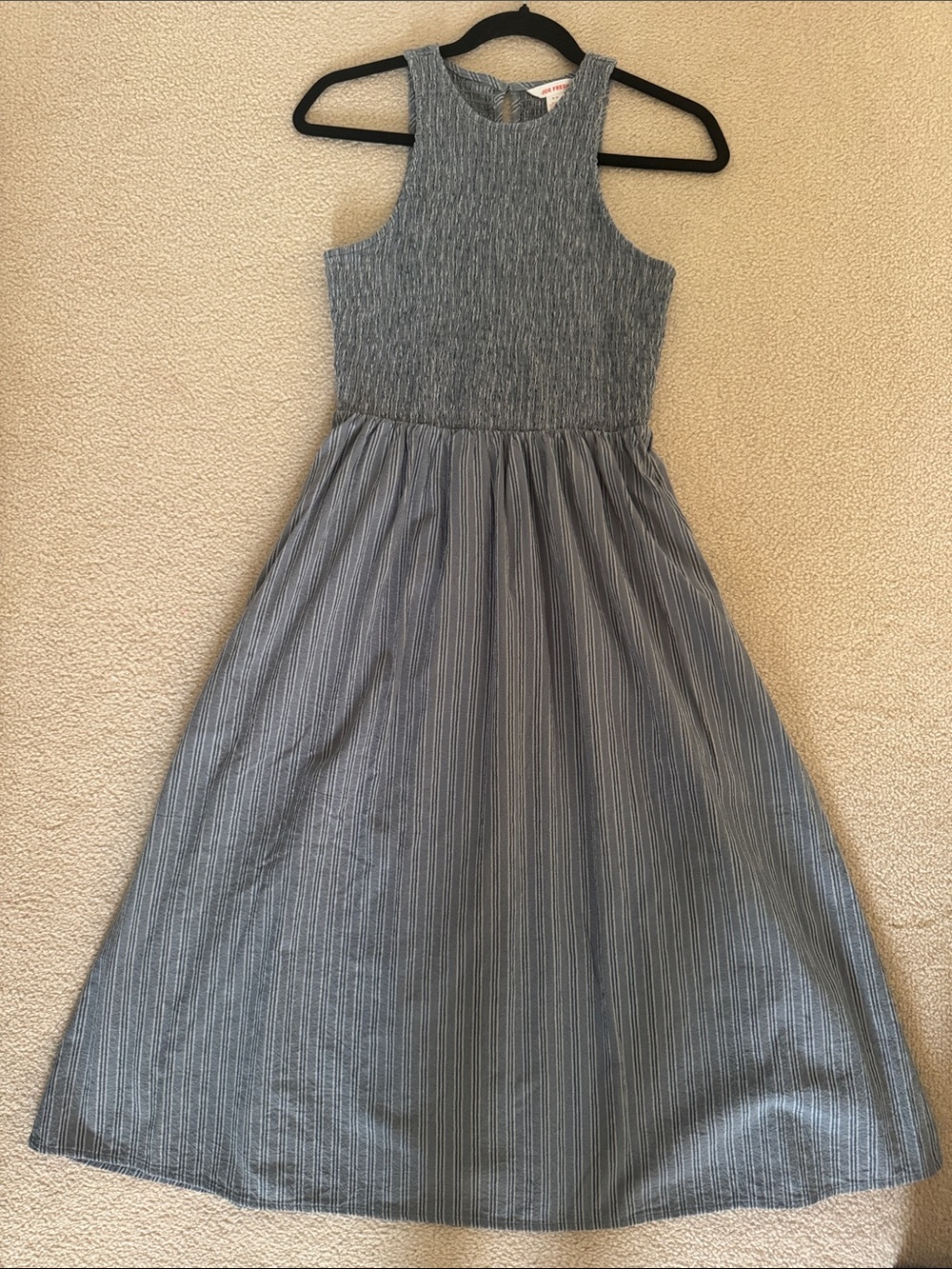 Joe Fresh Sleeveless Blue-Gray Striped Midi Dress